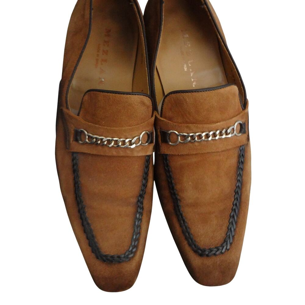 MEZLAN Tan Italian Suede Leather Loafer Woven Braided Chain Bit Spain Mens 9 - Picture 6 of 8
